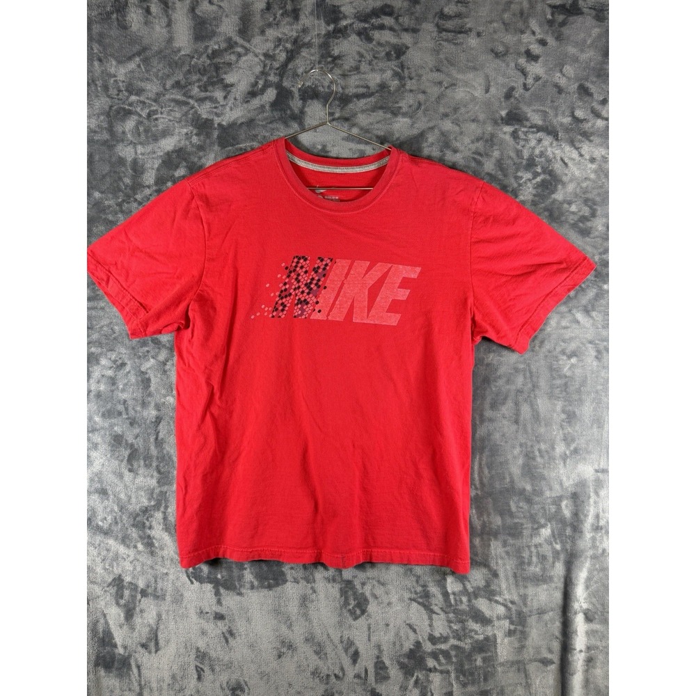 Nike T-Shirt Mens Large Red Screen Print Logo Spell Out Fade Cotton 2XL